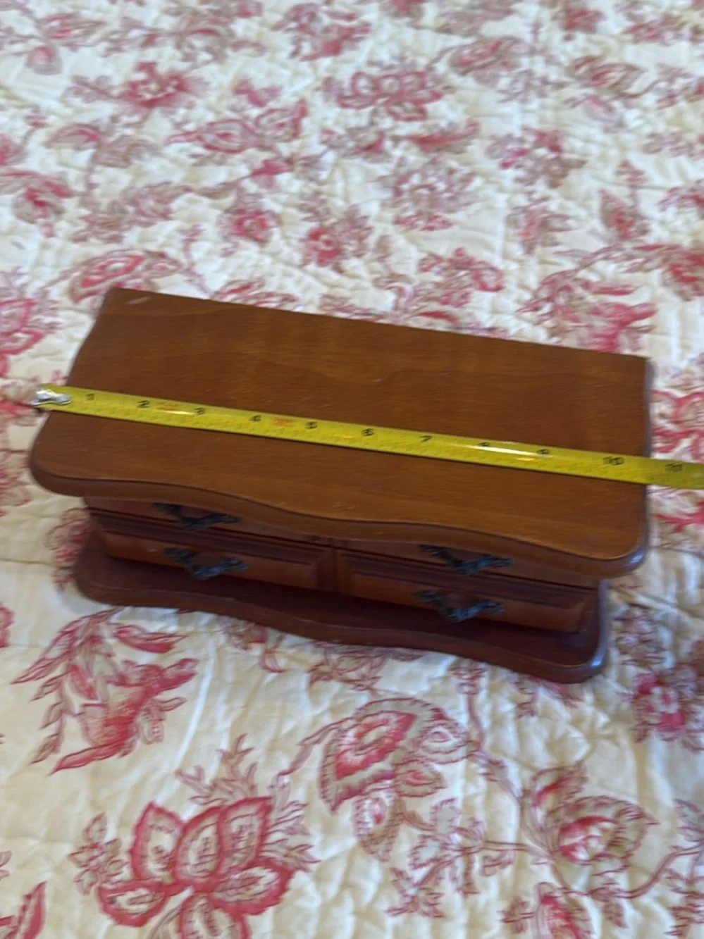 Vintage Wooden Four-Drawer Jewelry Box with Ornate Handles Brown